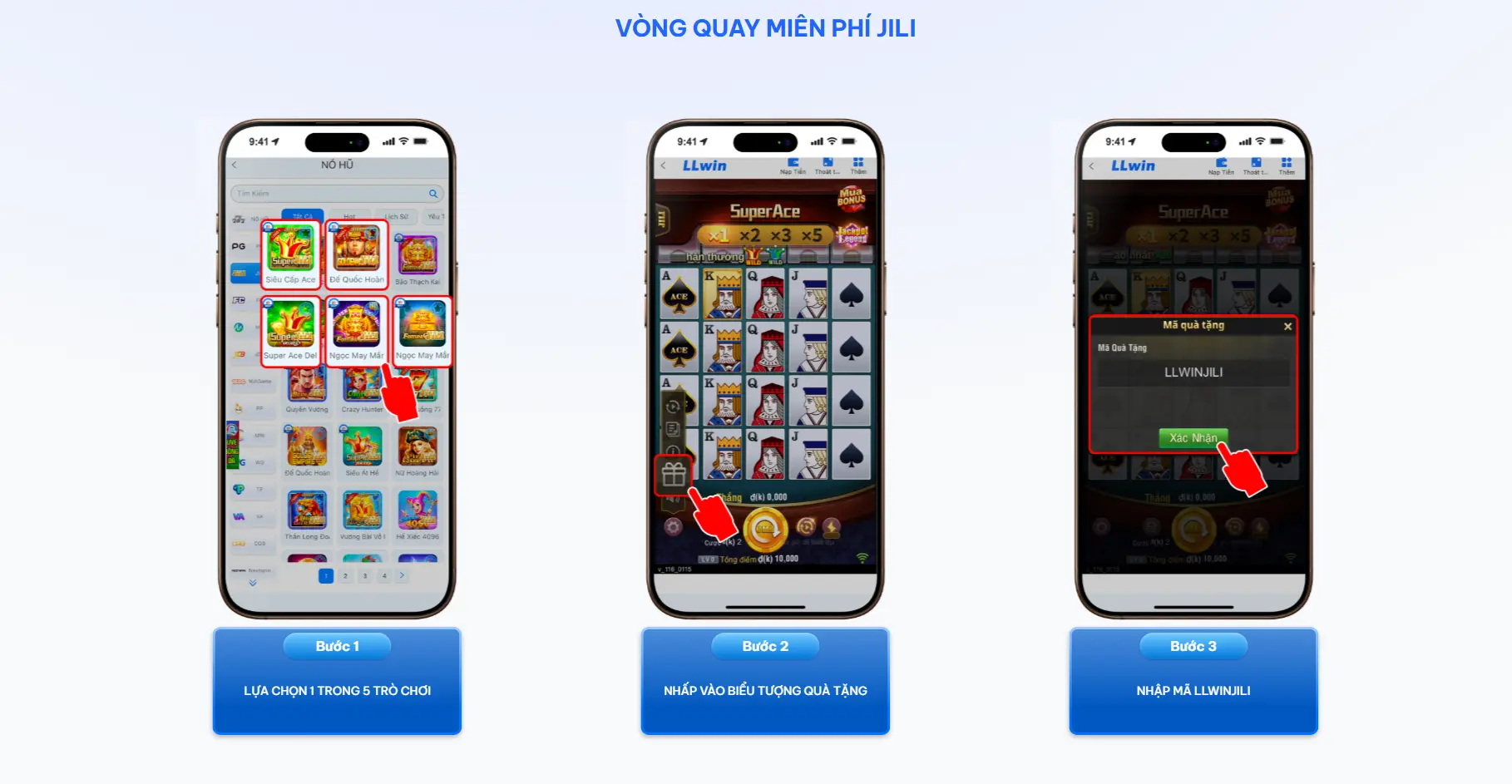 Ba bước nhận vòng quay miễn phí JILI trên LLwin